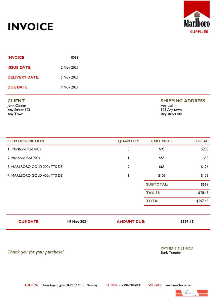 USA Marlboro invoice template PSD template